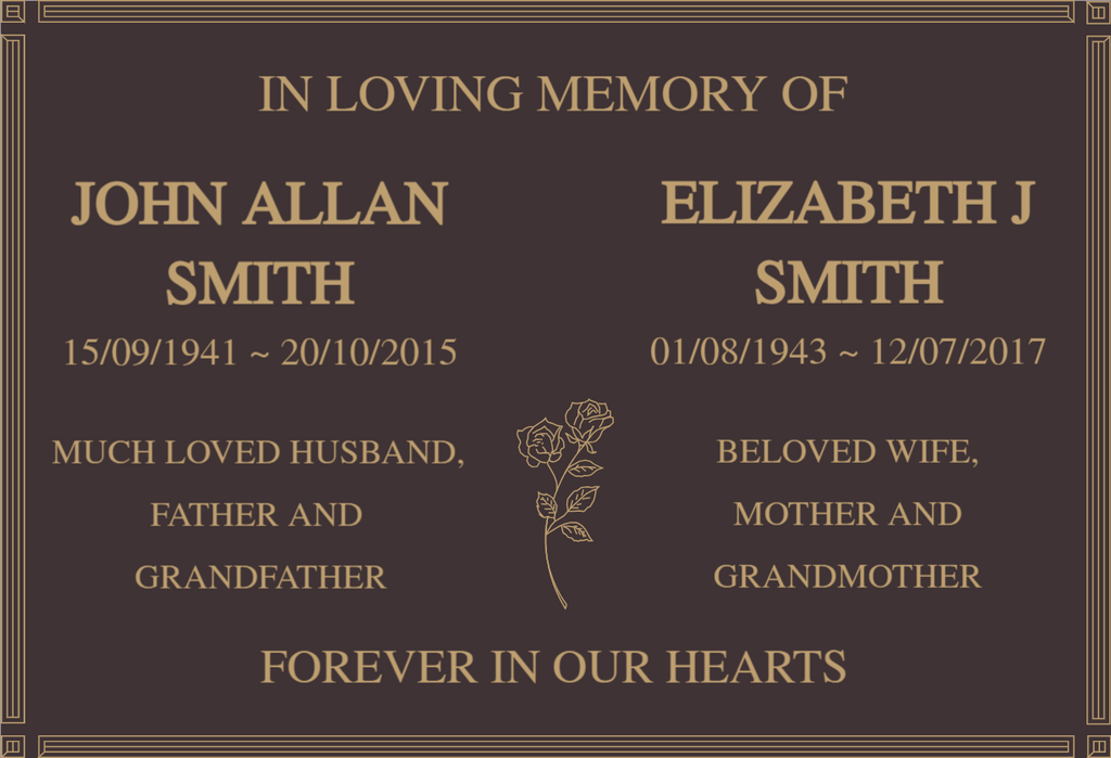 Quality Bronze Plaque Extra Design for Two Names 380mm x 280mm